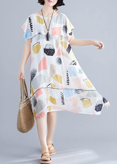 Chic multicolor Geometric chiffon Wardrobes Metropolitan o neck Maxi Summer Dresses - bagstylebliss