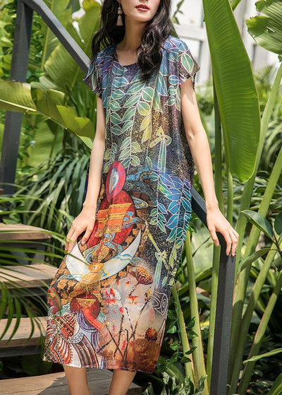 Chic multicolor silk dresses o neck short sleeve Dresses summer Dresses - bagstylebliss