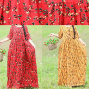 Chic o neck Half sleeve cotton linen dresses 2019 Inspiration red floral Traveling Dresses Summer - bagstylebliss