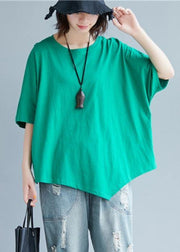 Chic o neck asymmetric cotton tunic top Shape green top - bagstylebliss