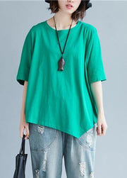 Chic o neck asymmetric cotton tunic top Shape green top - bagstylebliss