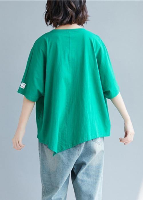 Chic o neck asymmetric cotton tunic top Shape green top - bagstylebliss