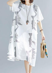 Chic o neck cotton quilting clothes Outfits white prints A Line Dress summer - bagstylebliss