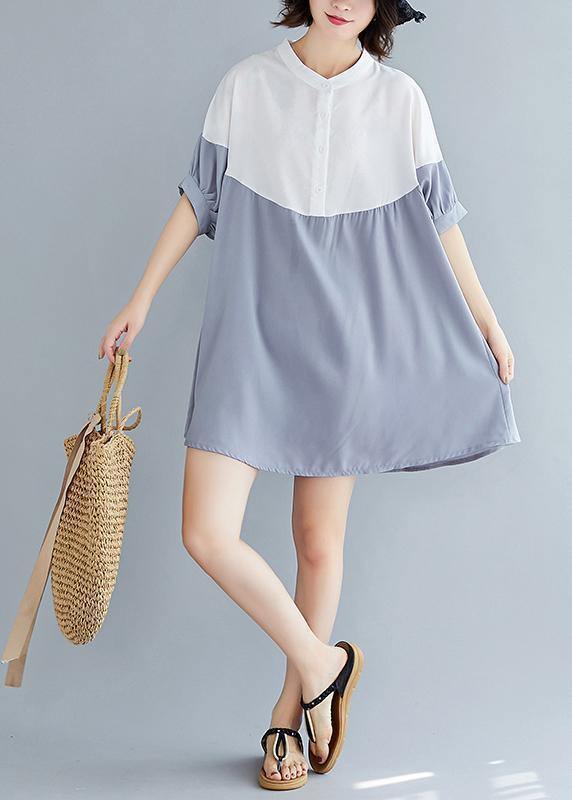 Chic o neck patchwork chiffon dresses Indian Fashion Ideas gray blue Dress Summer - bagstylebliss