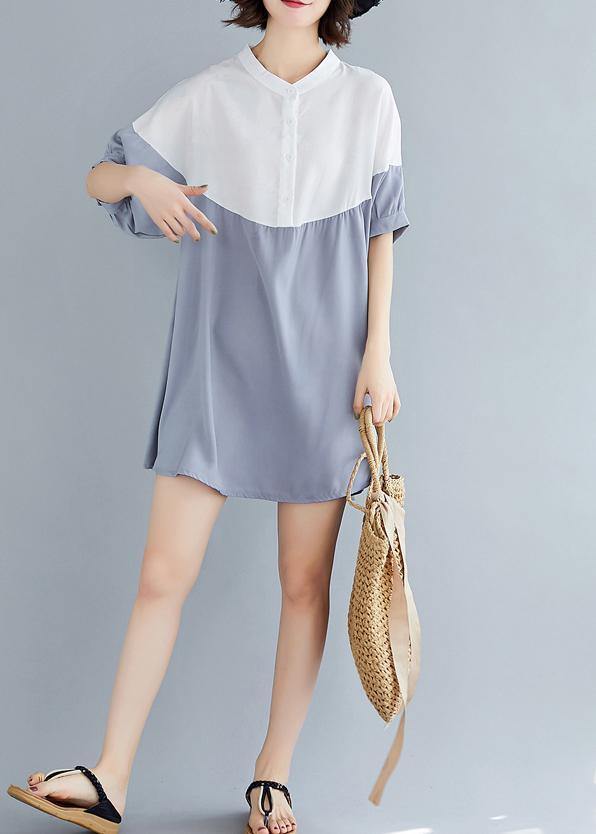 Chic o neck patchwork chiffon dresses Indian Fashion Ideas gray blue Dress Summer - bagstylebliss