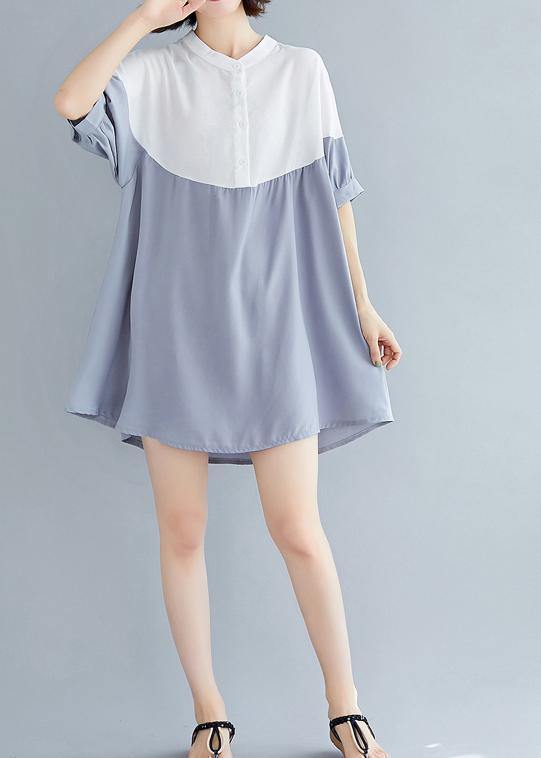 Chic o neck patchwork chiffon dresses Indian Fashion Ideas gray blue Dress Summer - bagstylebliss