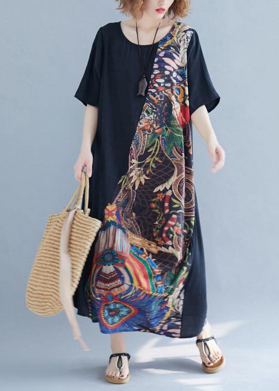 Chic o neck patchwork cotton summer dresses Photography black Robe Dress - bagstylebliss