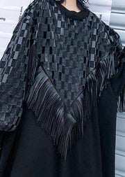 Chic o neck patchwork tassel fall dresses pattern black long Dresses - bagstylebliss