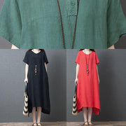 Chic o neck side open cotton dresses Sewing green Kaftan Dress summer - bagstylebliss