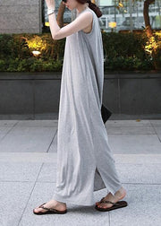 Chic o neck sleeveless cotton quilting dresses Runway gray cotton robes Dresses - bagstylebliss