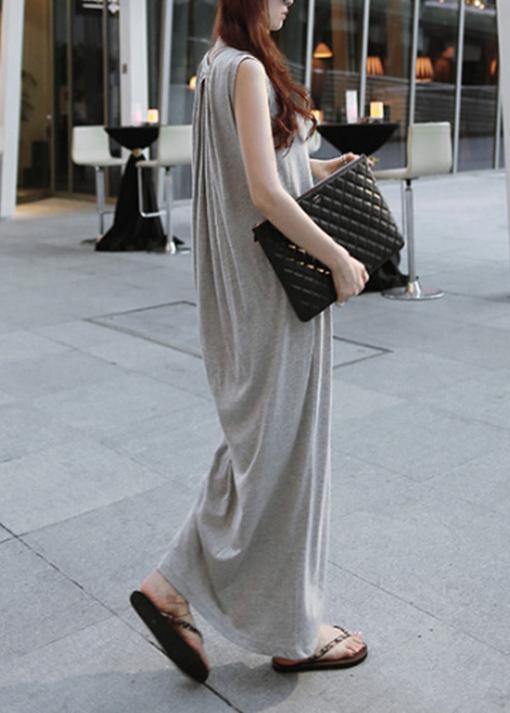 Chic o neck sleeveless cotton quilting dresses Runway gray cotton robes Dresses - bagstylebliss