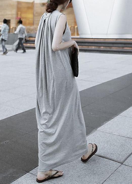 Chic o neck sleeveless cotton quilting dresses Runway gray cotton robes Dresses - bagstylebliss