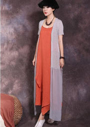 Chic orange sleeveless linen outfit big hem Dresses summer Dresses - bagstylebliss