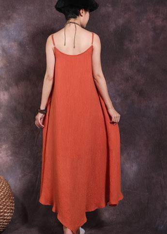 Chic orange sleeveless linen outfit big hem Dresses summer Dresses - bagstylebliss