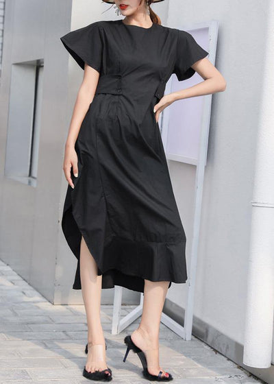 Chic patchwork Cotton quilting clothes Shirts black Dress asymmetric sundress - bagstylebliss