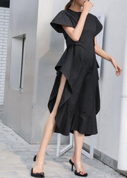 Chic patchwork Cotton quilting clothes Shirts black Dress asymmetric sundress - bagstylebliss