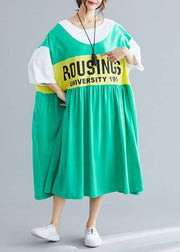Chic patchwork cotton dress Inspiration green Plus Size Dress summer - bagstylebliss