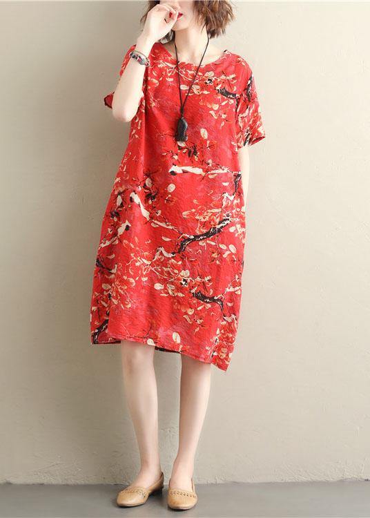 Chic prints red Cotton clothes short sleeve Dresses summer Dresses - bagstylebliss