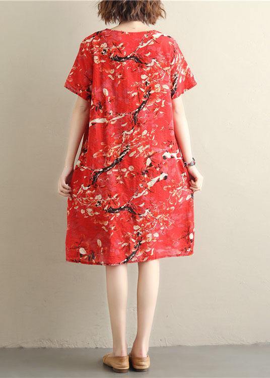 Chic prints red Cotton clothes short sleeve Dresses summer Dresses - bagstylebliss