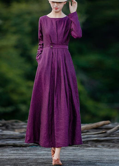 Chic purple clothes For Women o neck Cinched Maxi spring Dresses - bagstylebliss