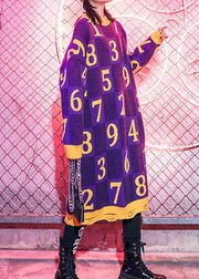 Chic purple print Sweater Wardrobes Design o neck Hole Funny sweater dress - bagstylebliss