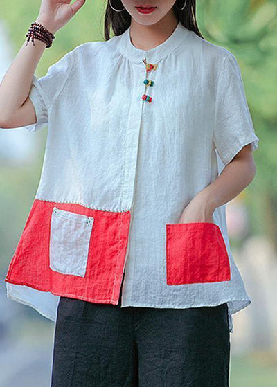 Chic shirts women Plus Size Cotton Literary White Summer Cardigan Short Sleeve Shirt - bagstylebliss