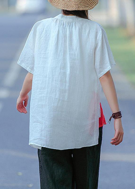 Chic shirts women Plus Size Cotton Literary White Summer Cardigan Short Sleeve Shirt - bagstylebliss