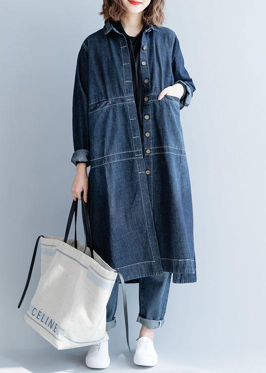 Chic side open Fine coats women denim blue loose jackets fall - bagstylebliss