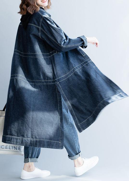 Chic side open Fine coats women denim blue loose jackets fall - bagstylebliss