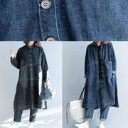 Chic side open Fine coats women denim blue loose jackets fall - bagstylebliss