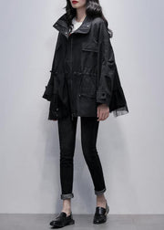 Chic stand collar Fashion coats black patchwork tulle short jackets - bagstylebliss