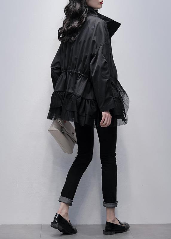 Chic stand collar Fashion coats black patchwork tulle short jackets - bagstylebliss