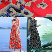 Chic stand collar patchwork cotton clothes Women pattern dark blue print A Line Dress summer - bagstylebliss