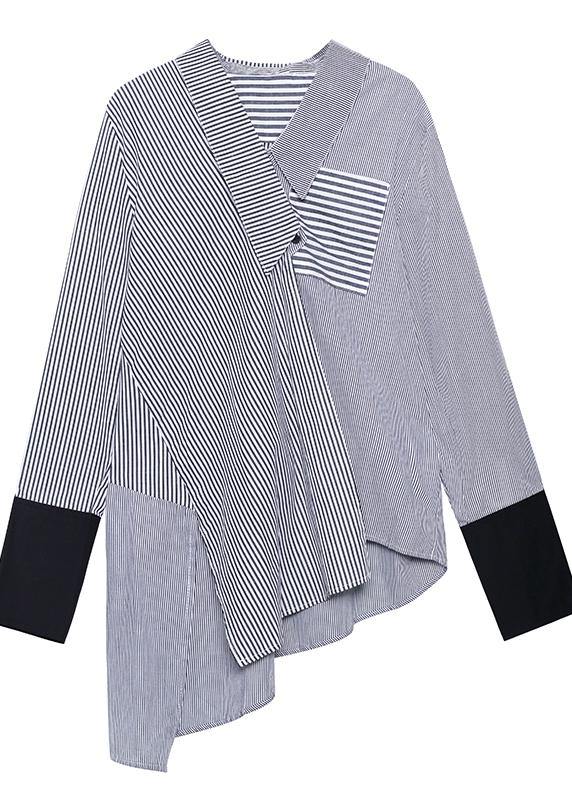 Chic striped shirts women side open asymmetric tunic blouse - bagstylebliss