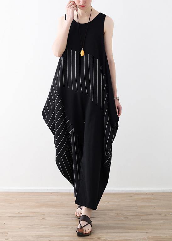 Chic trousers oversized black striped Wardrobes sleeveless asymmetric jumpsuit pants - bagstylebliss