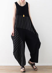 Chic trousers oversized black striped Wardrobes sleeveless asymmetric jumpsuit pants - bagstylebliss