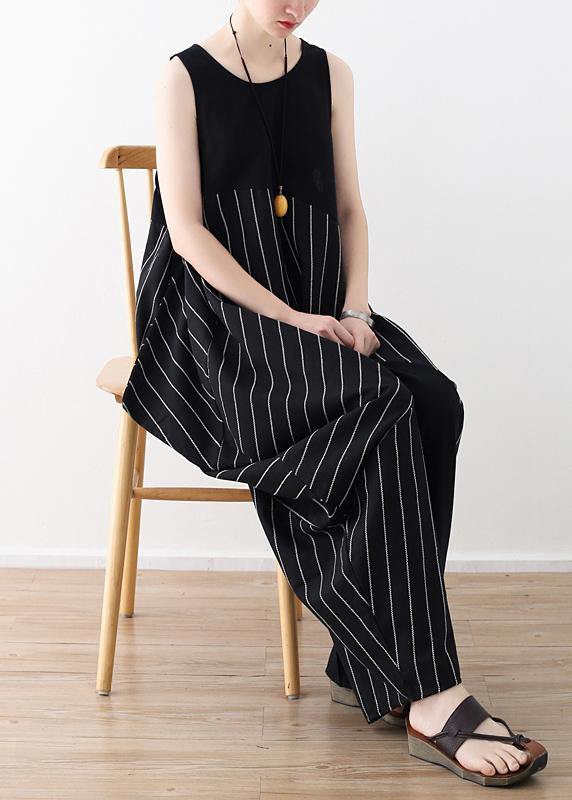 Chic trousers oversized black striped Wardrobes sleeveless asymmetric jumpsuit pants - bagstylebliss