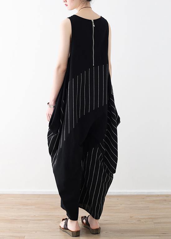 Chic trousers oversized black striped Wardrobes sleeveless asymmetric jumpsuit pants - bagstylebliss