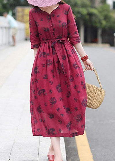 Chic v neck patchwork spring dresses design red print Dresses - bagstylebliss