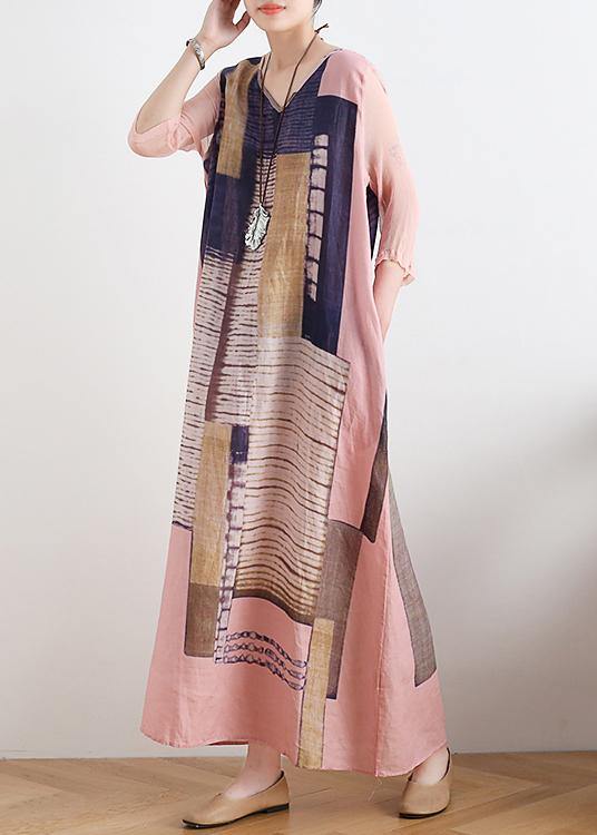 Chic v neck pocketys dresses Photography pink striped Dress - bagstylebliss