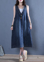 Chic v neck sleeveless cotton Fashion Ideas denim blue cotton robes Dresses - bagstylebliss