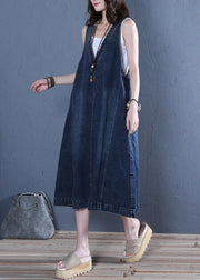 Chic v neck sleeveless cotton Fashion Ideas denim blue cotton robes Dresses - bagstylebliss