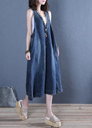 Chic v neck sleeveless cotton Fashion Ideas denim blue cotton robes Dresses - bagstylebliss