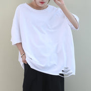 Chic white cotton crane tops o neck Hole oversized shirt - bagstylebliss