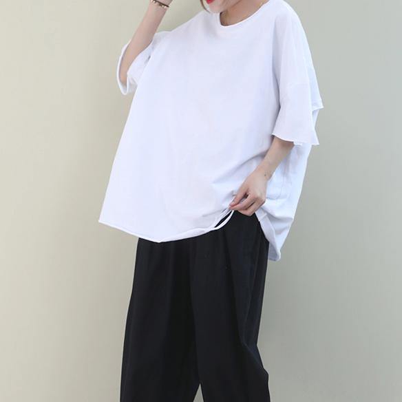 Chic white cotton crane tops o neck Hole oversized shirt - bagstylebliss