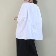 Chic white cotton crane tops o neck Hole oversized shirt - bagstylebliss