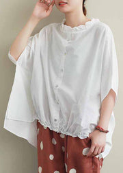 Chic white cotton top silhouette Ruffled Knee summer top - bagstylebliss