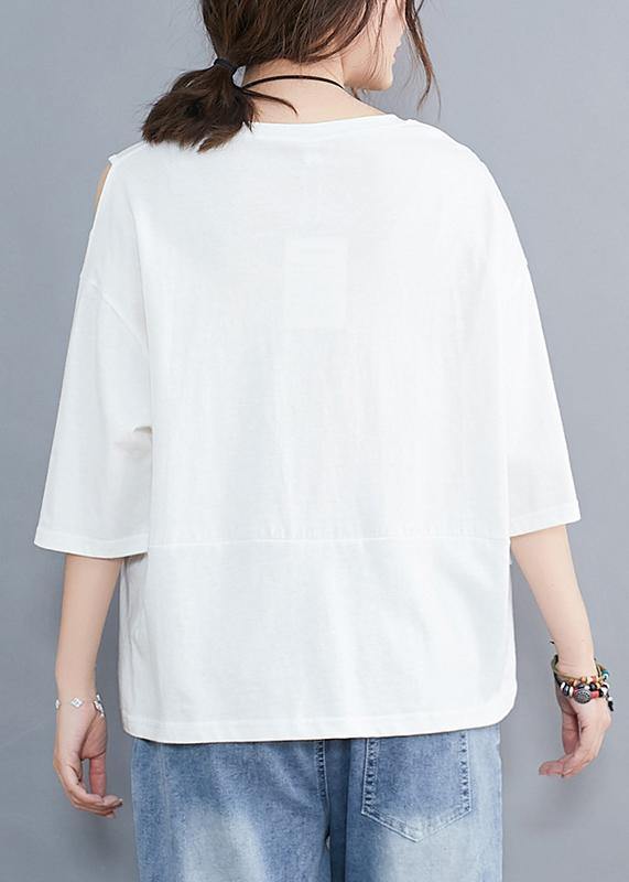 Chic white o neck cotton tunic top off the shoulder daily summer shirt - bagstylebliss
