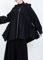 Chic Cinched Plus Size hooded maxi coat black Midi coat - bagstylebliss