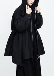 Chic Cinched Plus Size hooded maxi coat black Midi coat - bagstylebliss